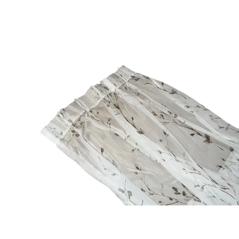 Single Sheer Pinch Pleat Curtain White Taupe Floral Print 1 Panel 84